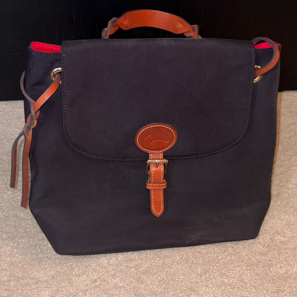 Dooney & Bourke Black Backpack with Tan Leather Accents